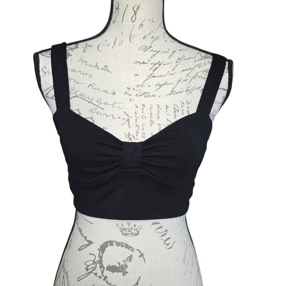 Mudd Junior's Size Large Black Cotton Blend Gathered Wide-Strap Crop Top
